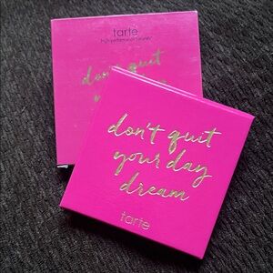 tarte bright pink eyeshadow compact with gold script